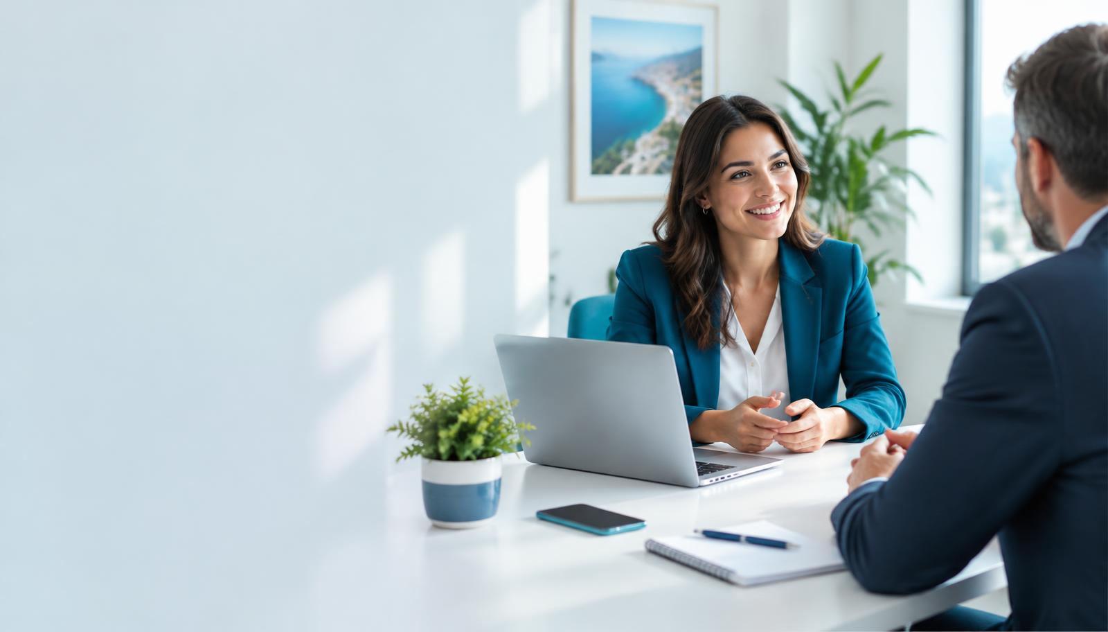 Illustration of professionals discussing business needs at a meeting