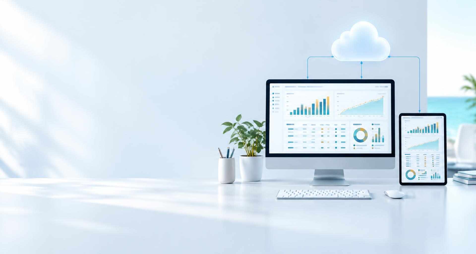 Desktop computer and tablet synchronizing financial accounts through the cloud